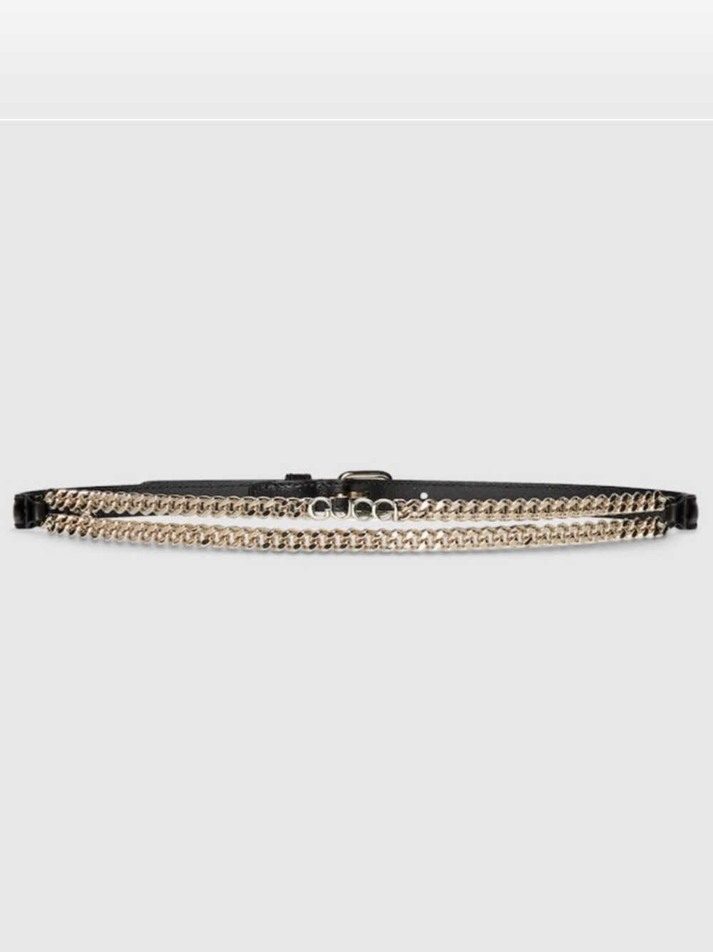 Gucci Black Leather Belt with Gold Chain Detail